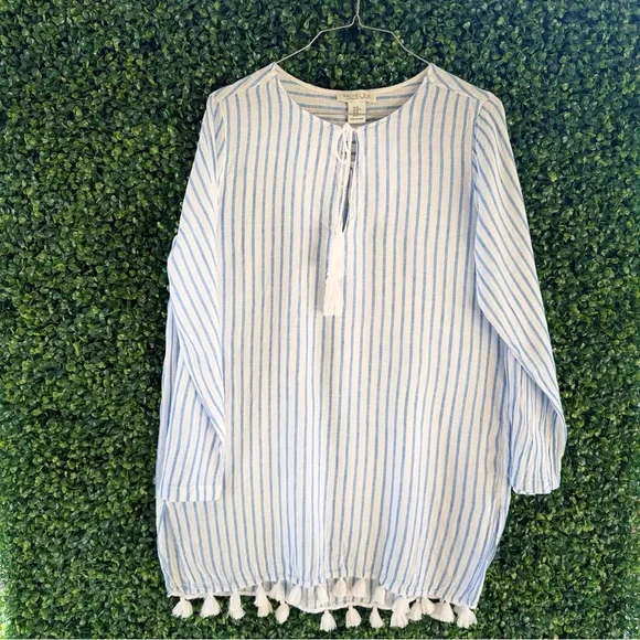 Rachel Zoe Blue and White Striped Tassel-Hem Tunic - Picture 6 of 9
